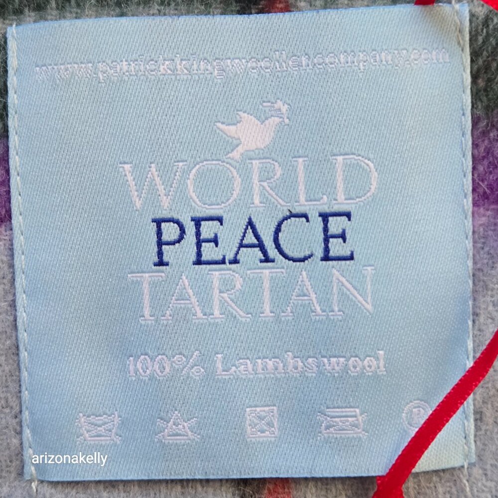 NWT Wool Scarf Plaid Tartan Blue Purple World Peace - Picture 3 of 9
